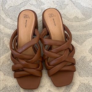 Time and Tru Brown Braided Strap Block Heel Sandals